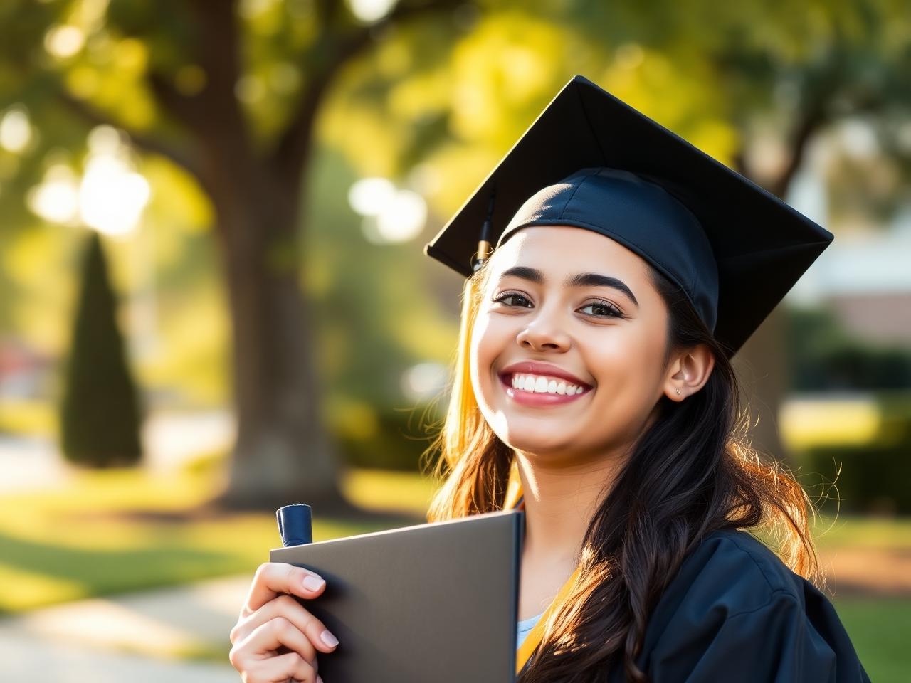 A graduating high school student smiling outdoors